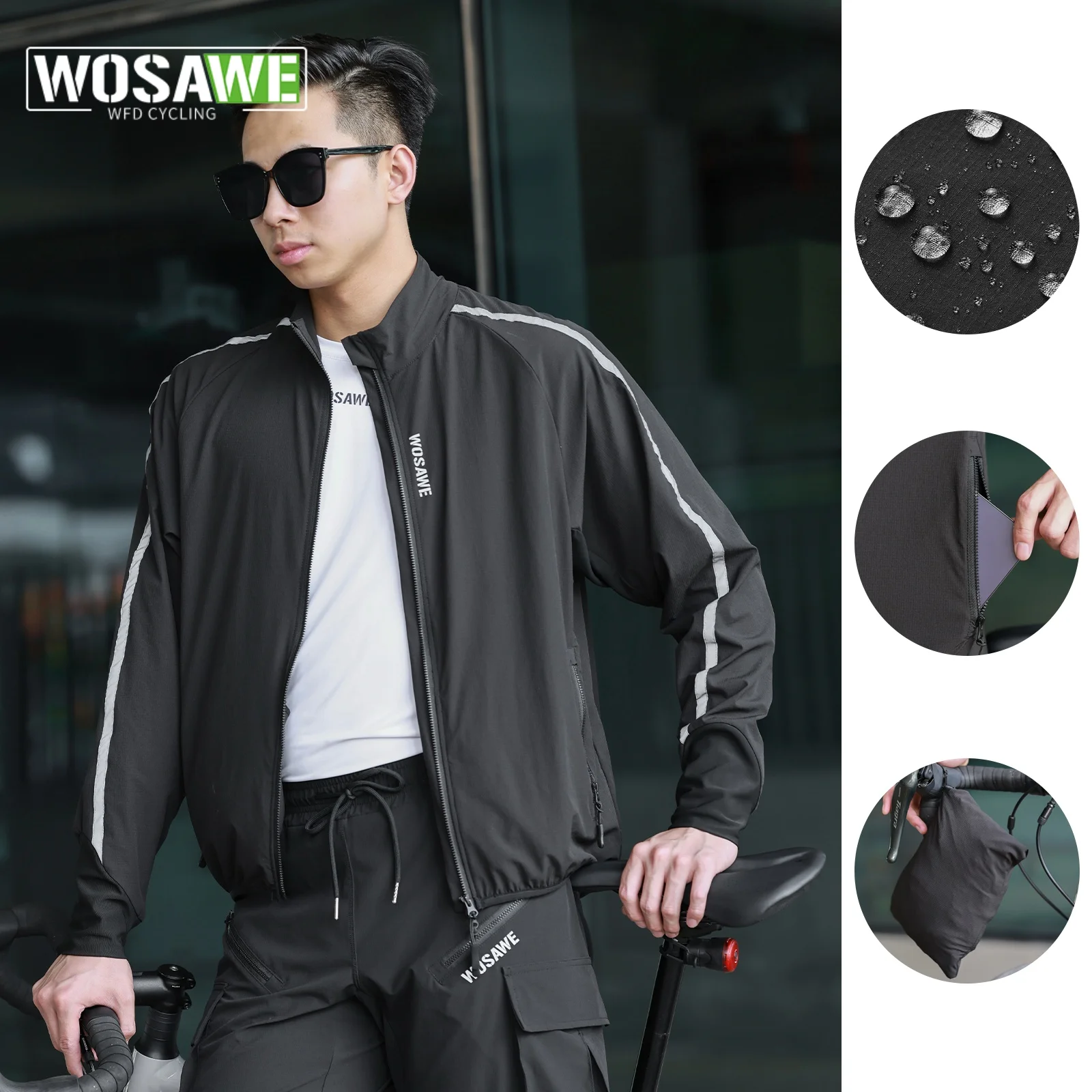 

WOSAWE Cycling Windbreaker Men's Summer Bicycle Jacket Windproof Breathable Sunscreen Running Riding Long Sleeved Coat