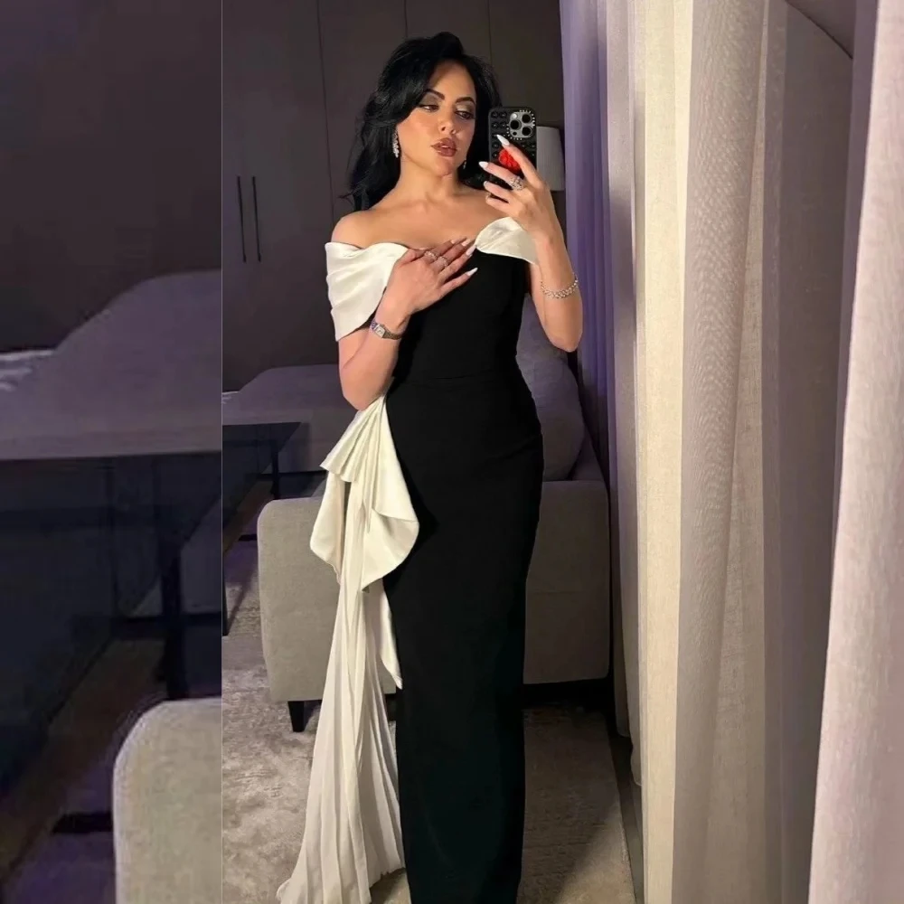 

Black Formal Party Long Bespoke Occasion Gown Evening Dresses Pastrol Unisex Jersey Retro Dubai Saudi Arabic Prom Customized