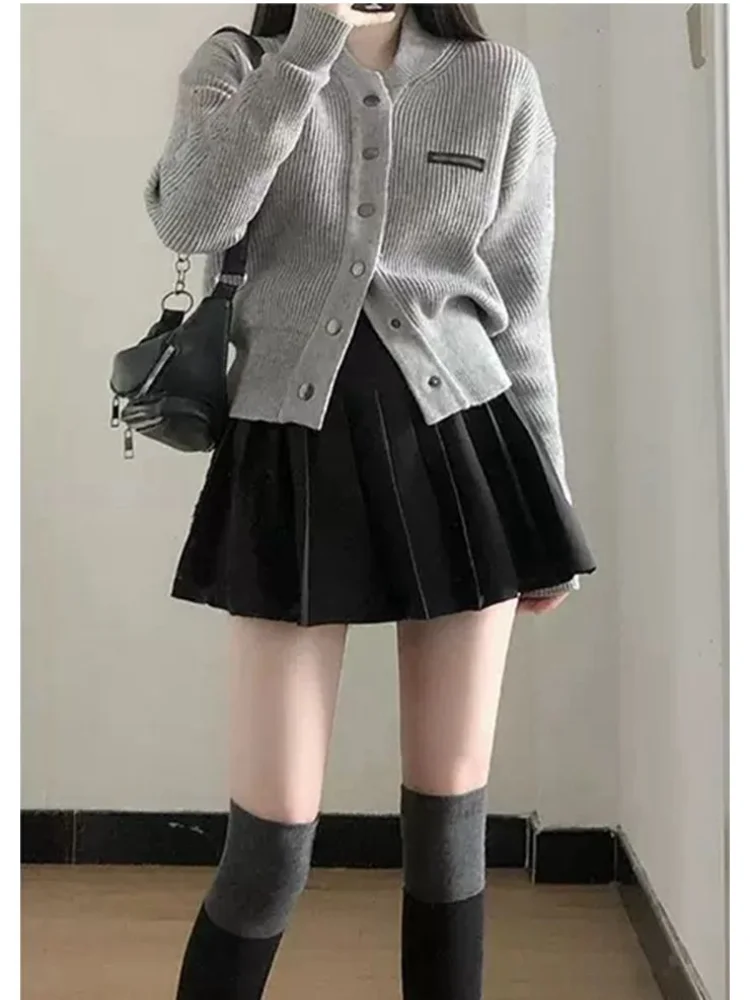 Grey z dzianiny w stylu Casual sweter damski podstawowy długi sweter z rękawem topy koreańska moda elegancki sweter czysty kolor 2023 jesienny