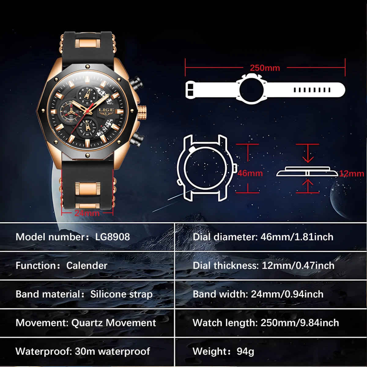 

LIGE модные мужские часы лучший бренд класса люкс силиконовые спортивные часы мужские кварцевые часы с датой водостойкие наручные часы с хронографом мужские