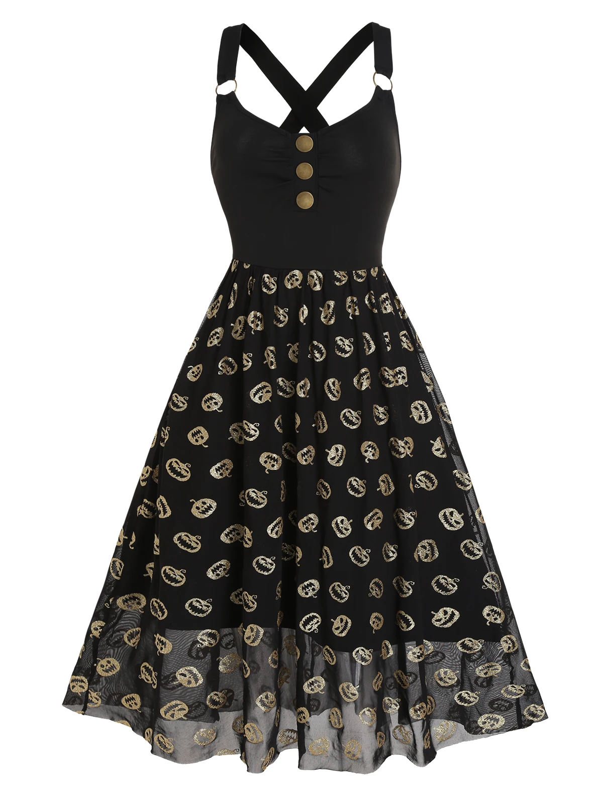 

Новинка; Платье трапециевидной формы на Хэллоуин для вечерние; Блестящее платье средней длины с принтом тыквы на пуговицах с завышенной талией; Vestido Feminino