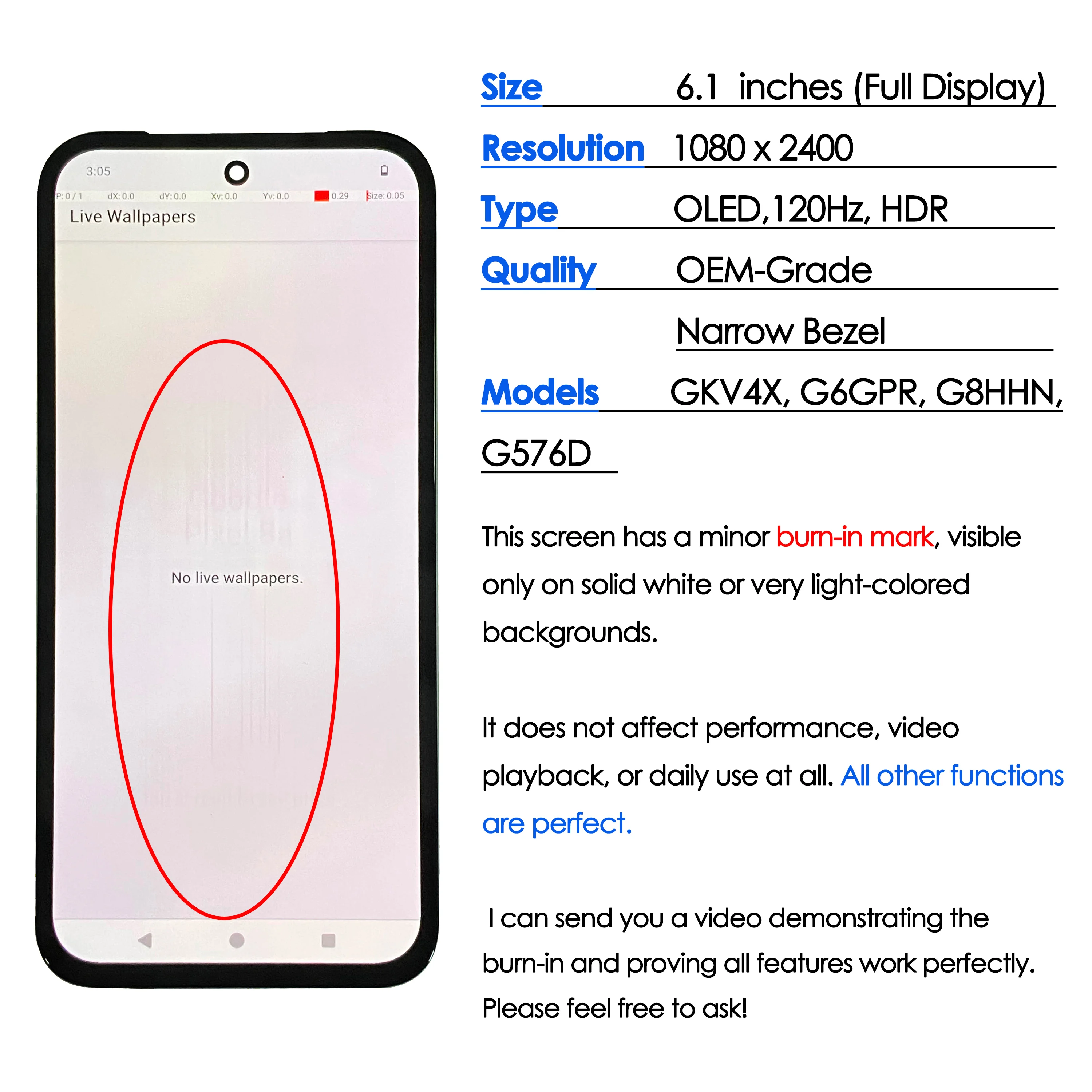With Burn in OEM 120hz OLED For Google Pixel 8A Screen Replacement
