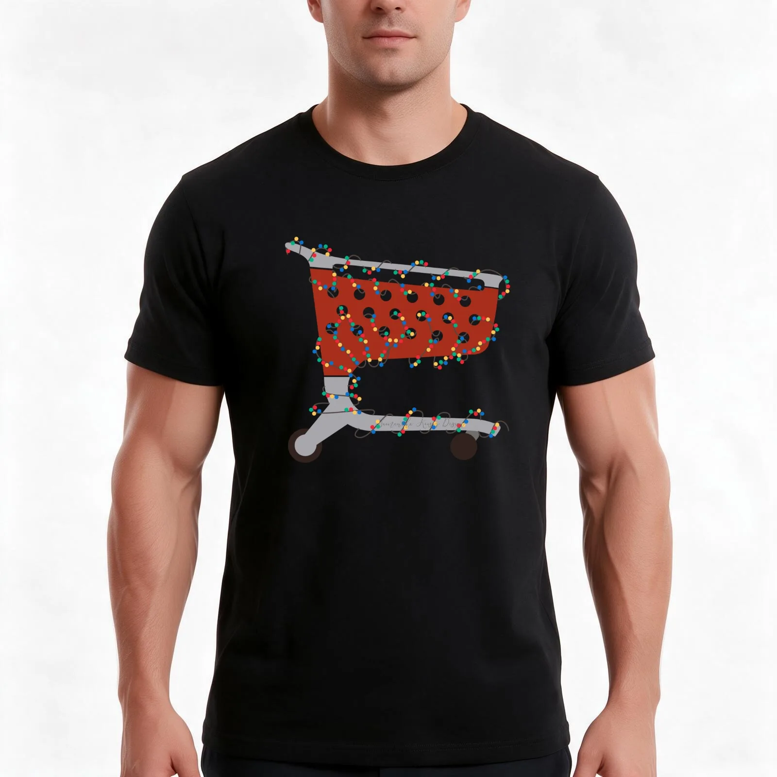 Retail Holiday Lights Cart T-Shirt, Summer Casual Cotton Tee, Oversized Streetwear Tops, Vintage Graphic Print, Unisex Men Women