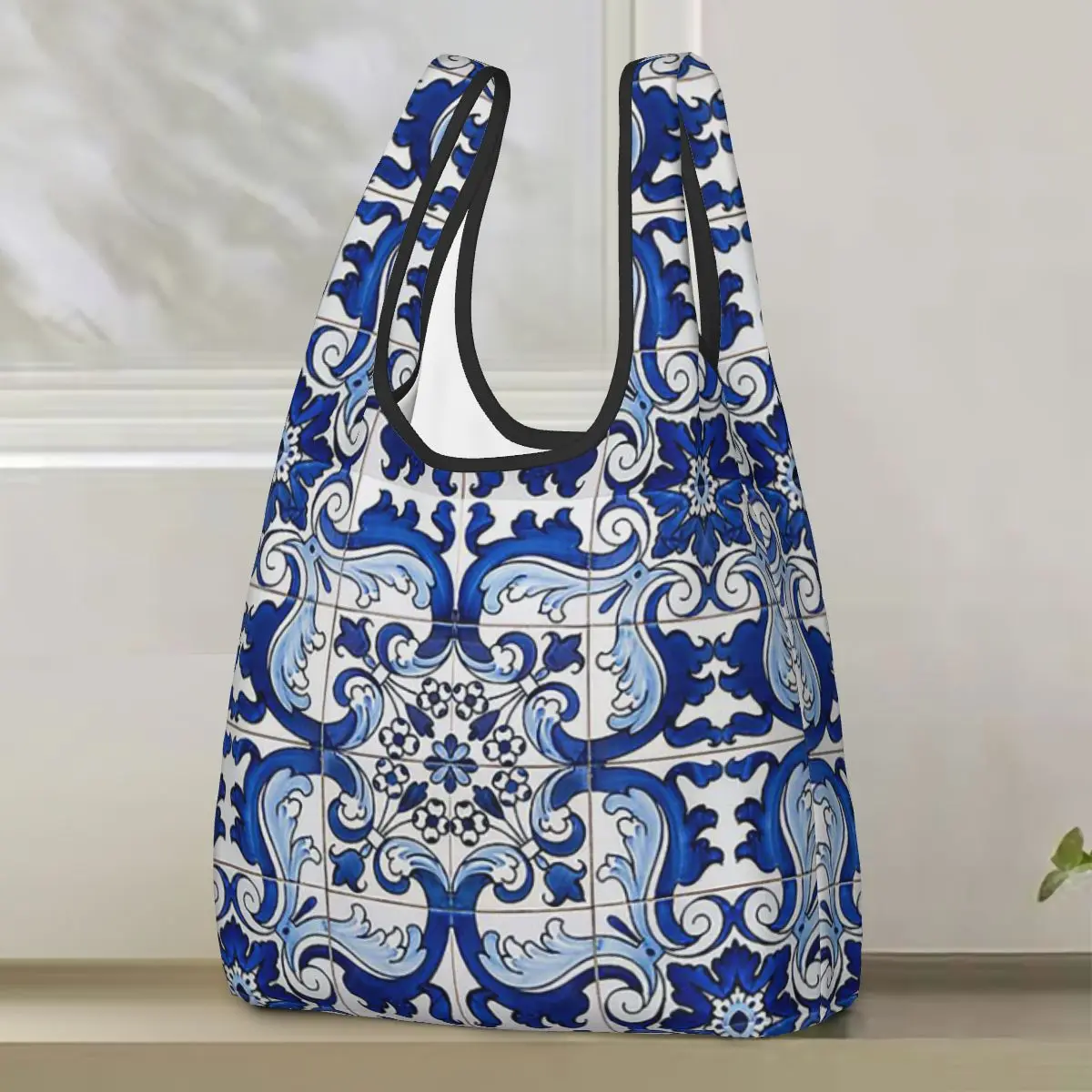 Bolso de compras clásico antiguo azul Lisboa Azulejo azulejo, bolso de compras Floral, bolsos de mano portátiles, bolso de hombro plegable, bolso de compras