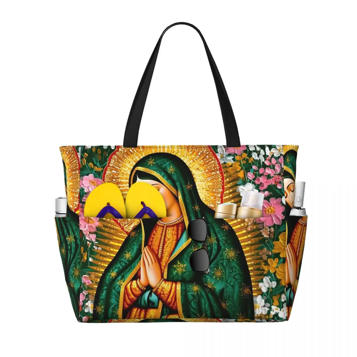 

Our Lady Of Guadalupe Virgin Mary Mexican Beach Tote Bag Sport Gym Yoga Duffle Large Tote Bag Women Travel Bag Fitness bag