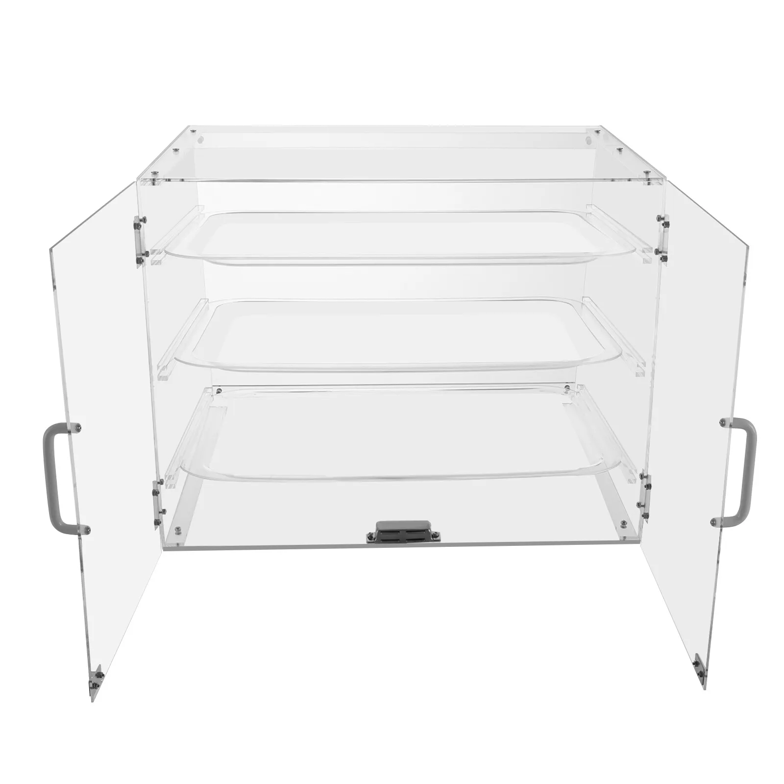 3-poziomowa przezroczysta witryna na ciasta, komercyjna witryna piekarnicza z zamkiem magnetycznym, akrylowa gablota na desery do piekarni