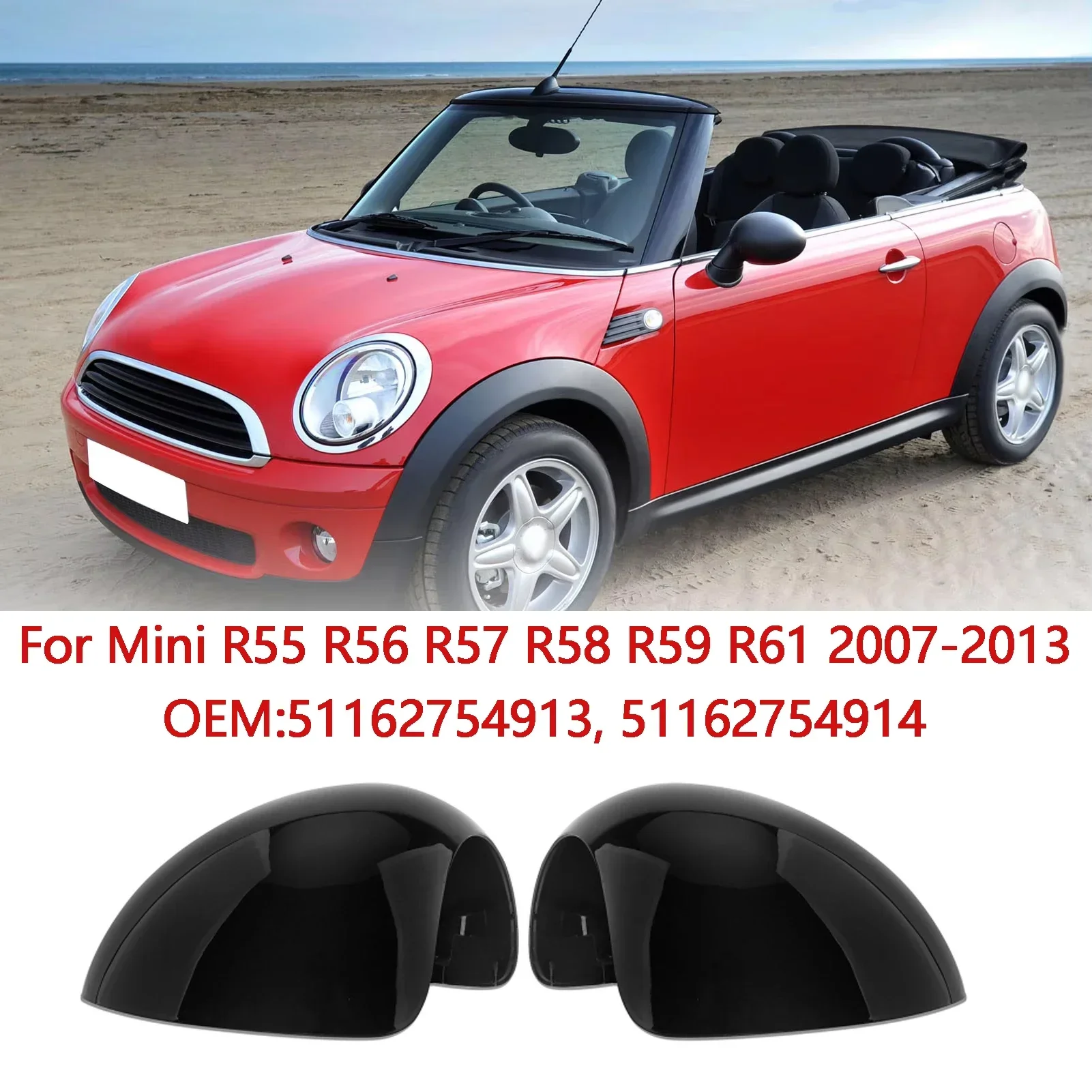 For BMW Mini Cooper R55 R56 R57 R58 R59 R61 2007-2013 Rearview Mirror Door Side Wing Cover Cap 51162754913 51162754914 Accessory