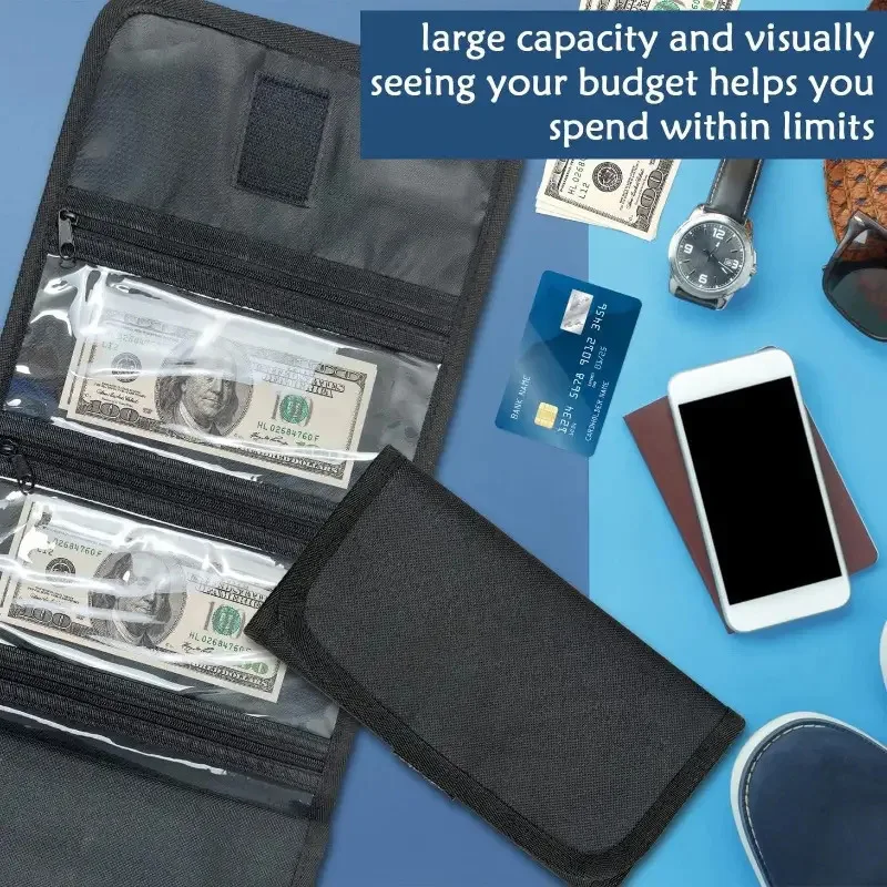 Cash Storage Box with 6 Zippered Pockets, Cash Ticket Storage Box, Envelope Wallet Money Bag