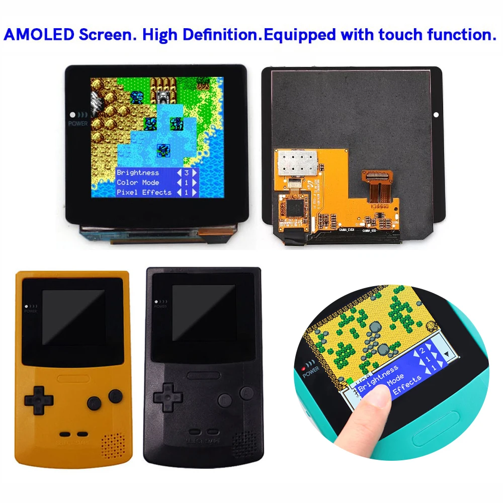 HiSpeedodo-ゲームボーイカラー、oled、amoled、osdメニュー、レトロピンキット、最新gbc、プリカットシェル用のラミネートタッチスクリーン、2024