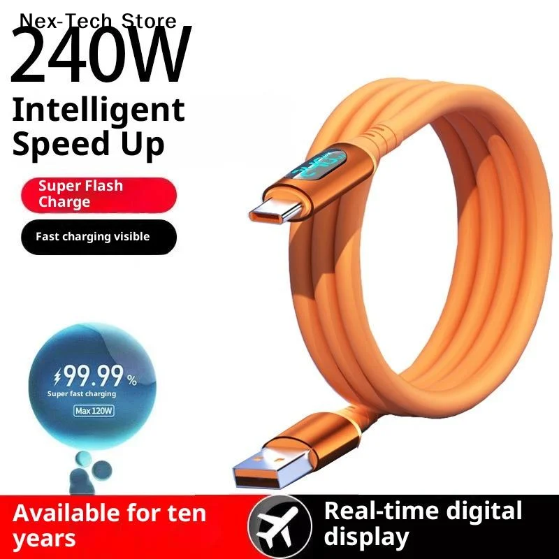 1Pcs 6A USBC To Type C Fast Charging Cable 240W USB Type C LED Digital Display Cable For HUAWEI Charge Cord Accessories
