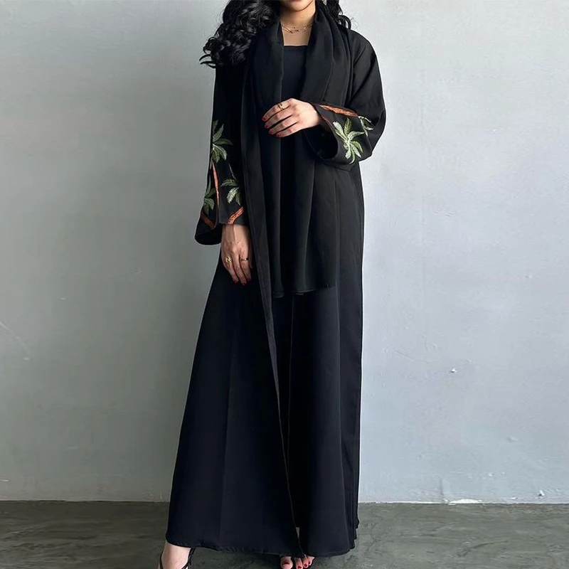 Ramadan Embroidery Coconut Trees Kimono Dubai Turkey Abayas For Women Modest Dress Musulmane Kaftan Oversized Muslim Robe Abaya