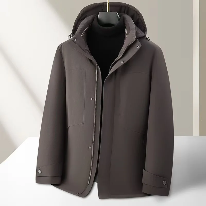 Autumn/Winter New Men's Goose Down Jacket with Thick Velvet for Warmth High Quality Business Light Luxury Hooded Goose Down Coat