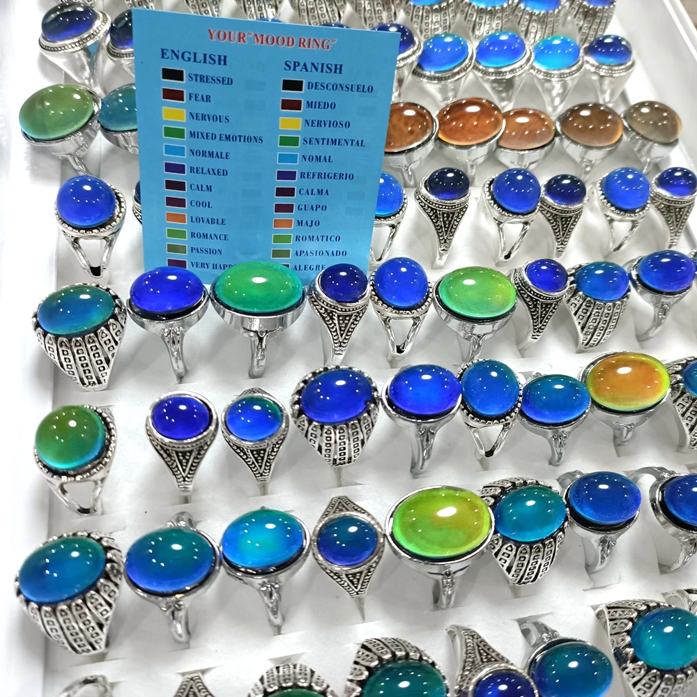 30pcs Wholesale Top Mix Mood Ring Temperature Control Color Changing Rings Vintage Jewelry