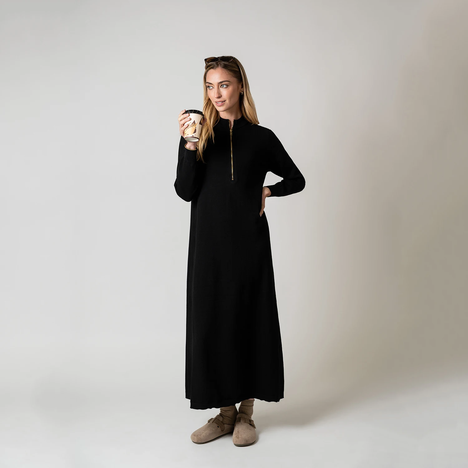 Half-Zip Knit Maxi Dress
