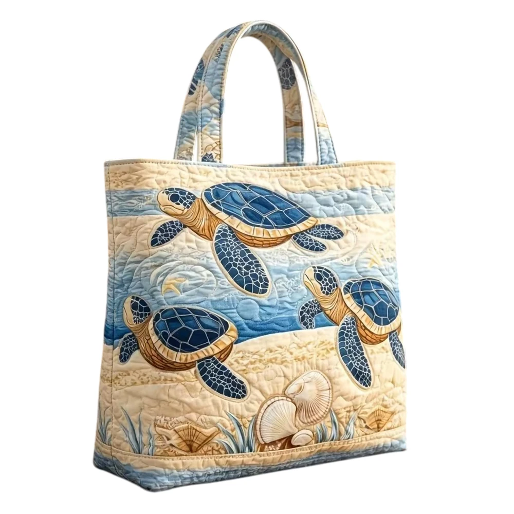 Ocean Sea Turtle Beach Style Quilted Tote Bag Large Capacity Summer Bag Lightweight Casual Bag for Beach Trip Shopping Daily Use