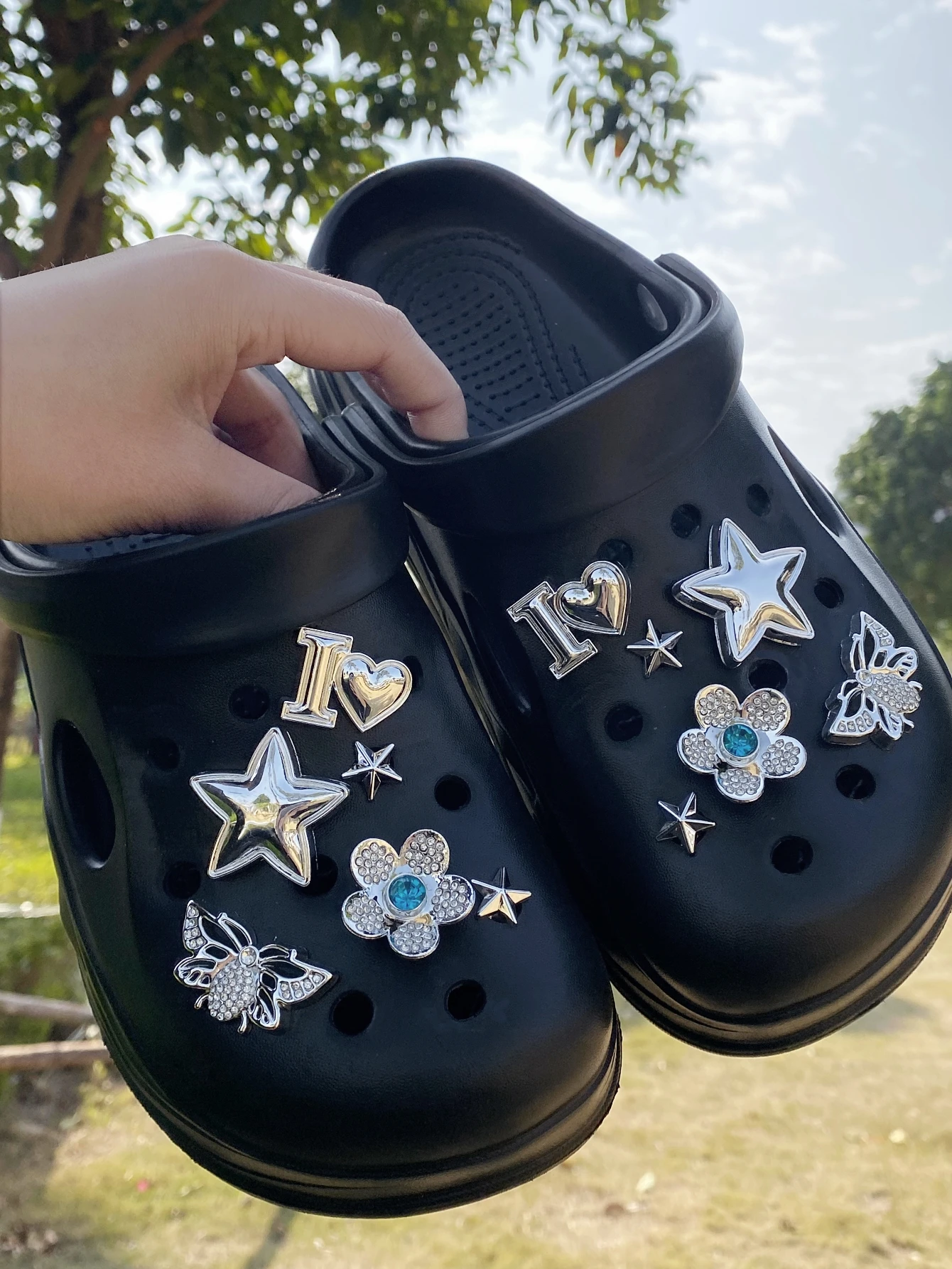 12 DIY detachable garden shoe accessories, large five-pointed star, butterfly, flower shoe buckle DIY decorations, multi-functio