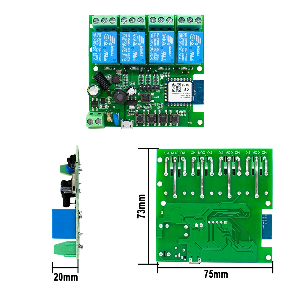 4チャンネルTuya WiFiスマートリレーワイヤレススイッチモジュール 7-32V 85-250V 12V 220V 110V 2200W RF433 10Aレシーバー Alexa Google Home対応