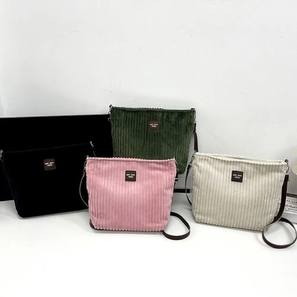 New Corduroy Shoulder Bags Strips Pattern Ajustable Strap Solid Color Handbags Large Capacity Crossbody Bags For Women Girls