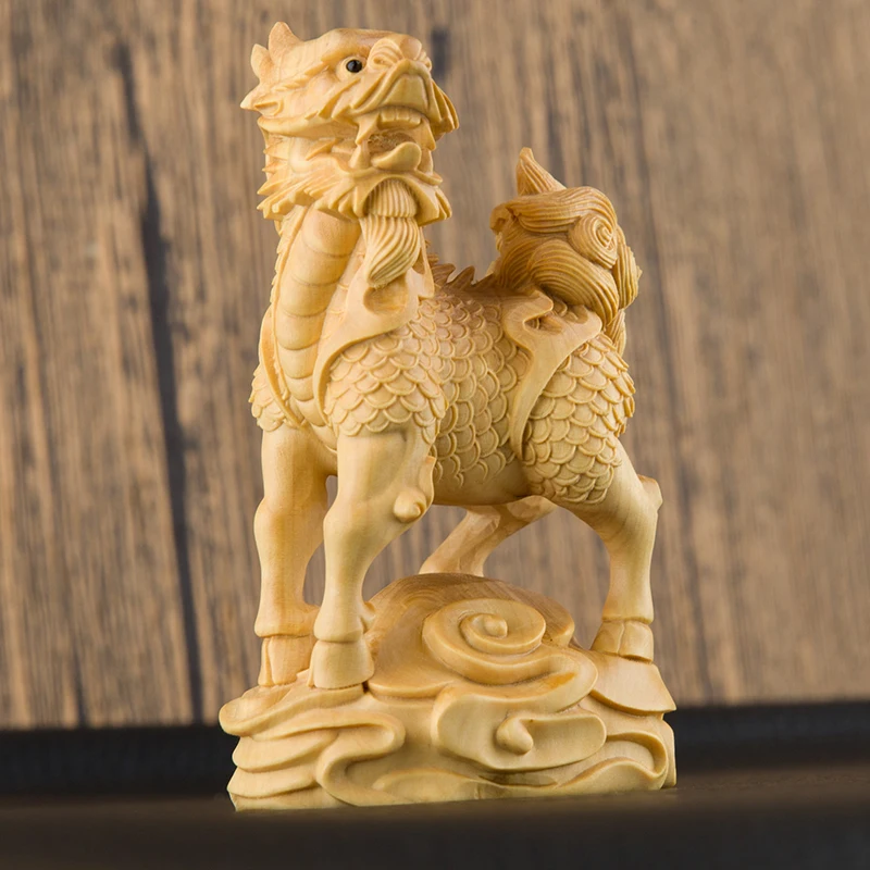 Boxwood 9.7 Chinese traditional carving crafts Kylin small ornaments solid wood lucky decorations