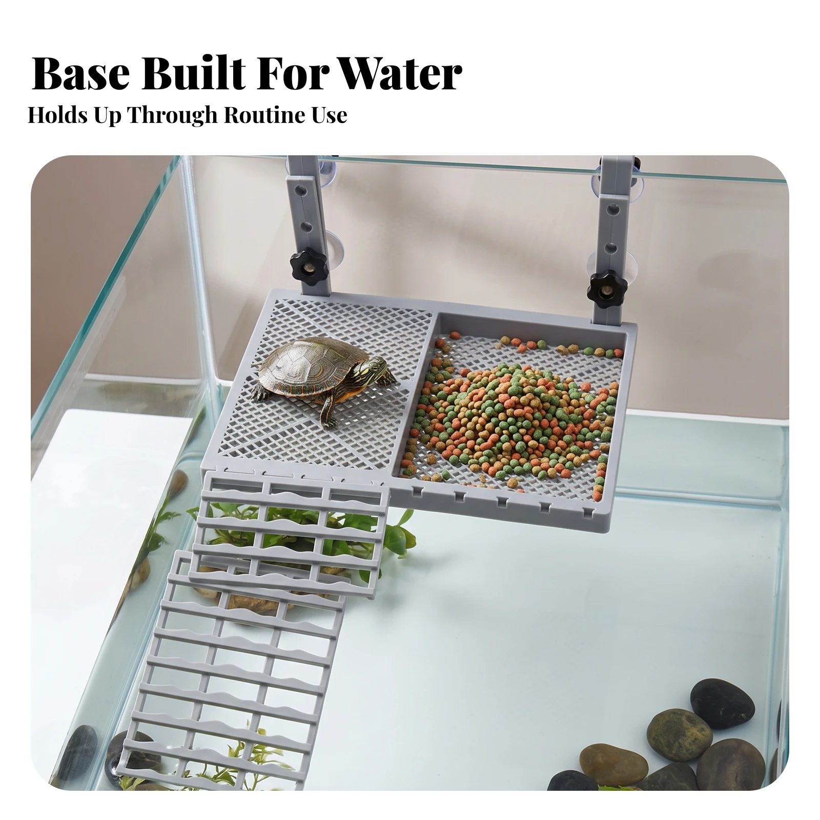 Aquarium Accessory Ventilated Hanging Turtle Platform with Ramp Aquarium Basking Dock with Suction Cups Adjustable for Turtles