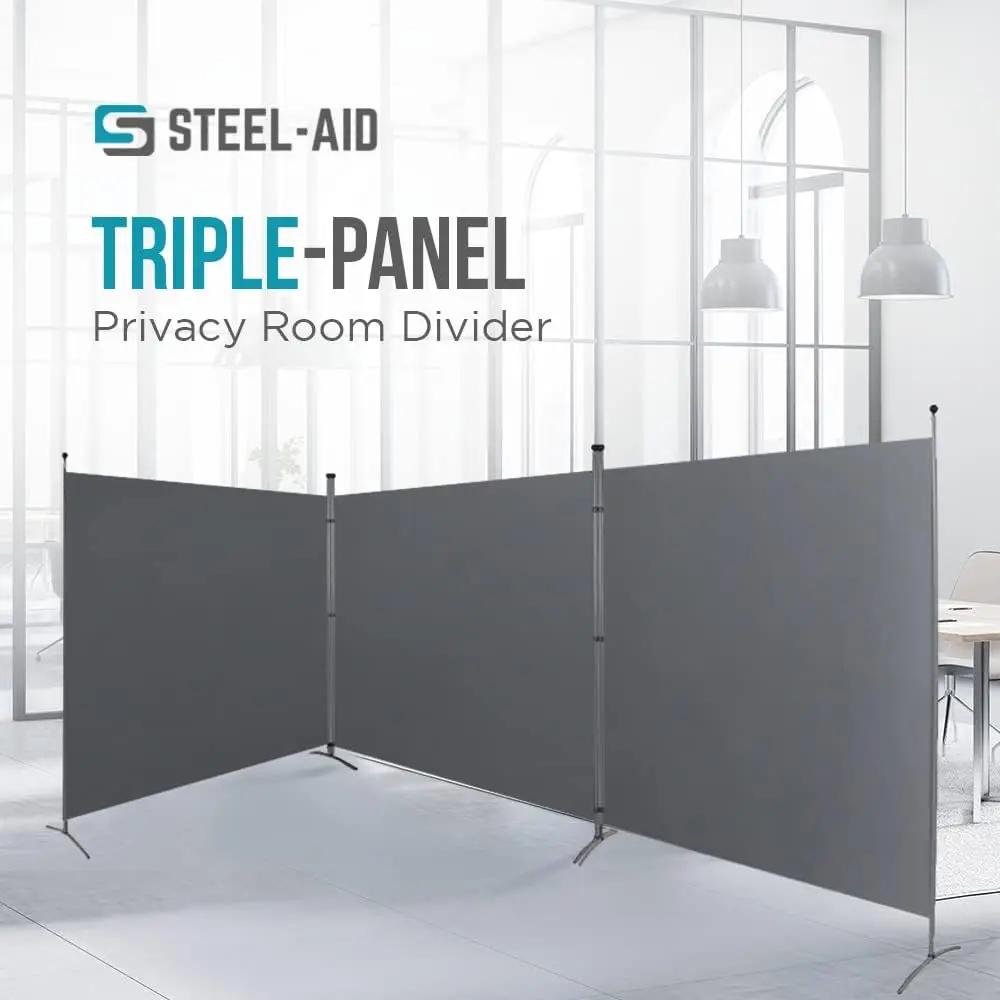 Steel-AID Triple-Panel Privacy Room Divider – Folding Partition Privacy Screen for Office, Classroom, Dorm Room, Kids Room, Stud