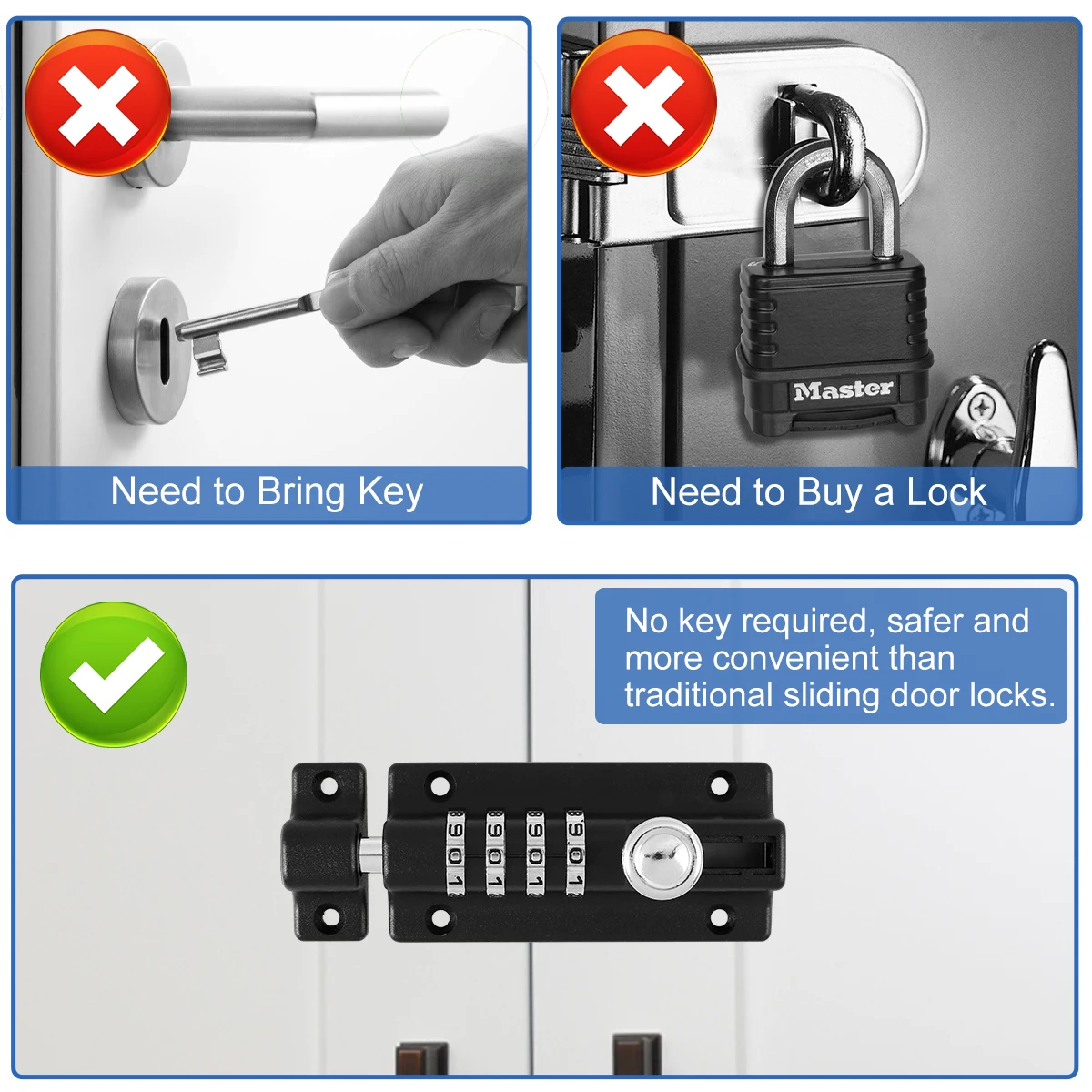 Combination Bolt Lock Stainless Steel 4 Digit Pin Code Door Combination Slide Latch Lock with Screwdriver Keyless Door Security