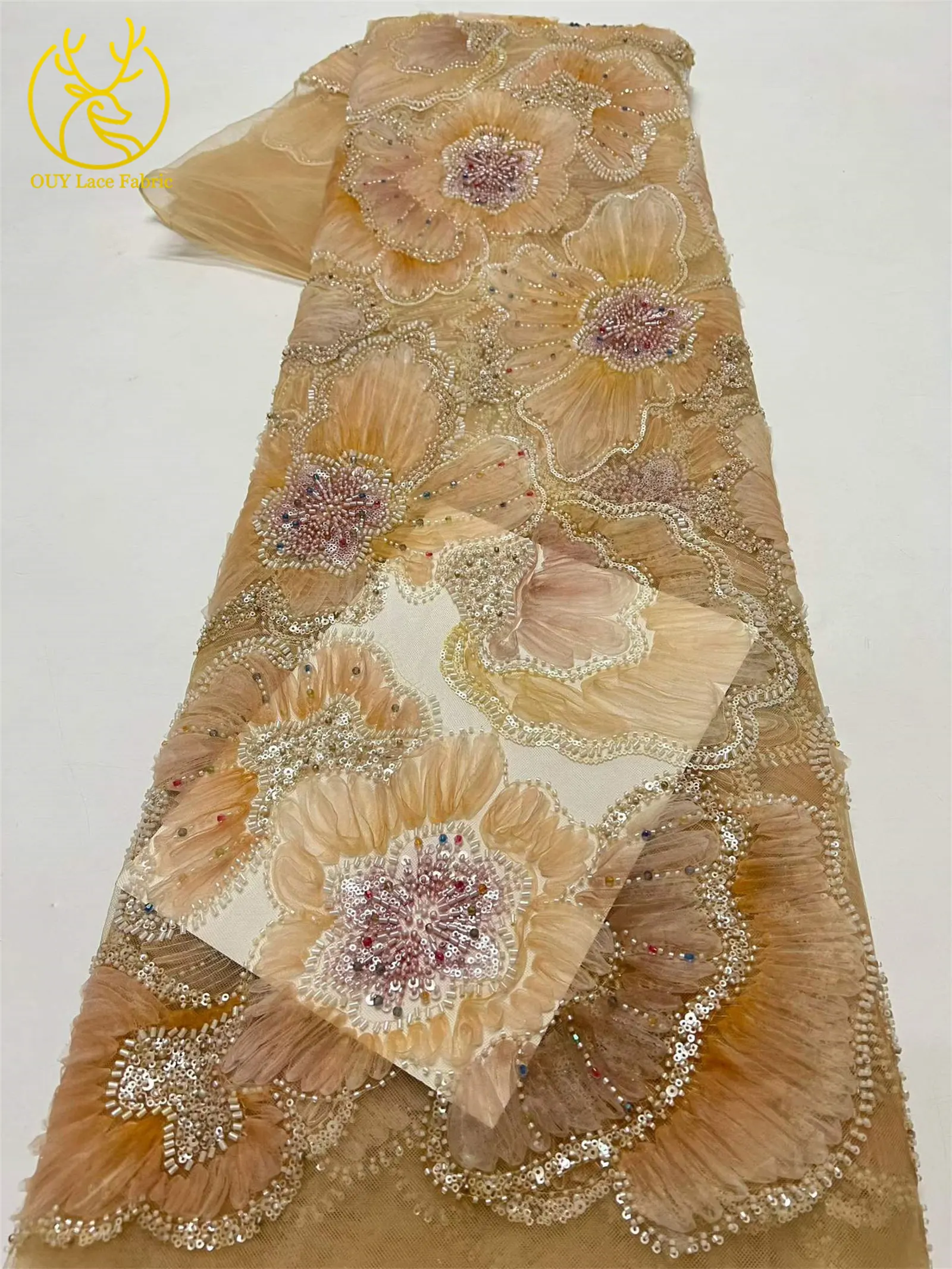Wunderschöner Afrikanischer Pailletten-Perlen-Spitzenstoff 2026 Hochwertiger Französischer Spitzenstoff Nigerianische Netzspitze Stickerei Partykleid – Detail 10