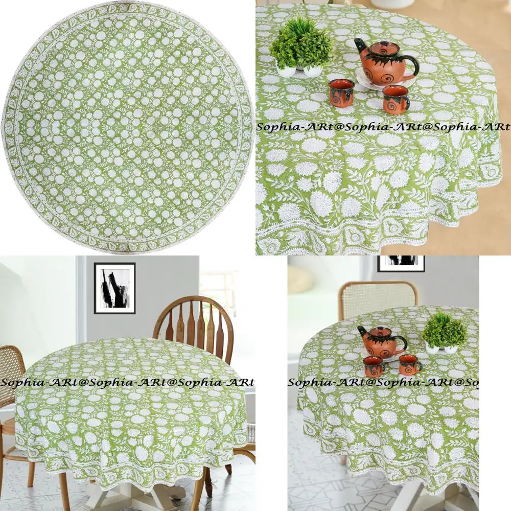 

6-Person Outdoor Cotton Block Printed Tablecloth for Patio, Camping, Holiday Parties - Washable, Ideal for Kitchen and Dining