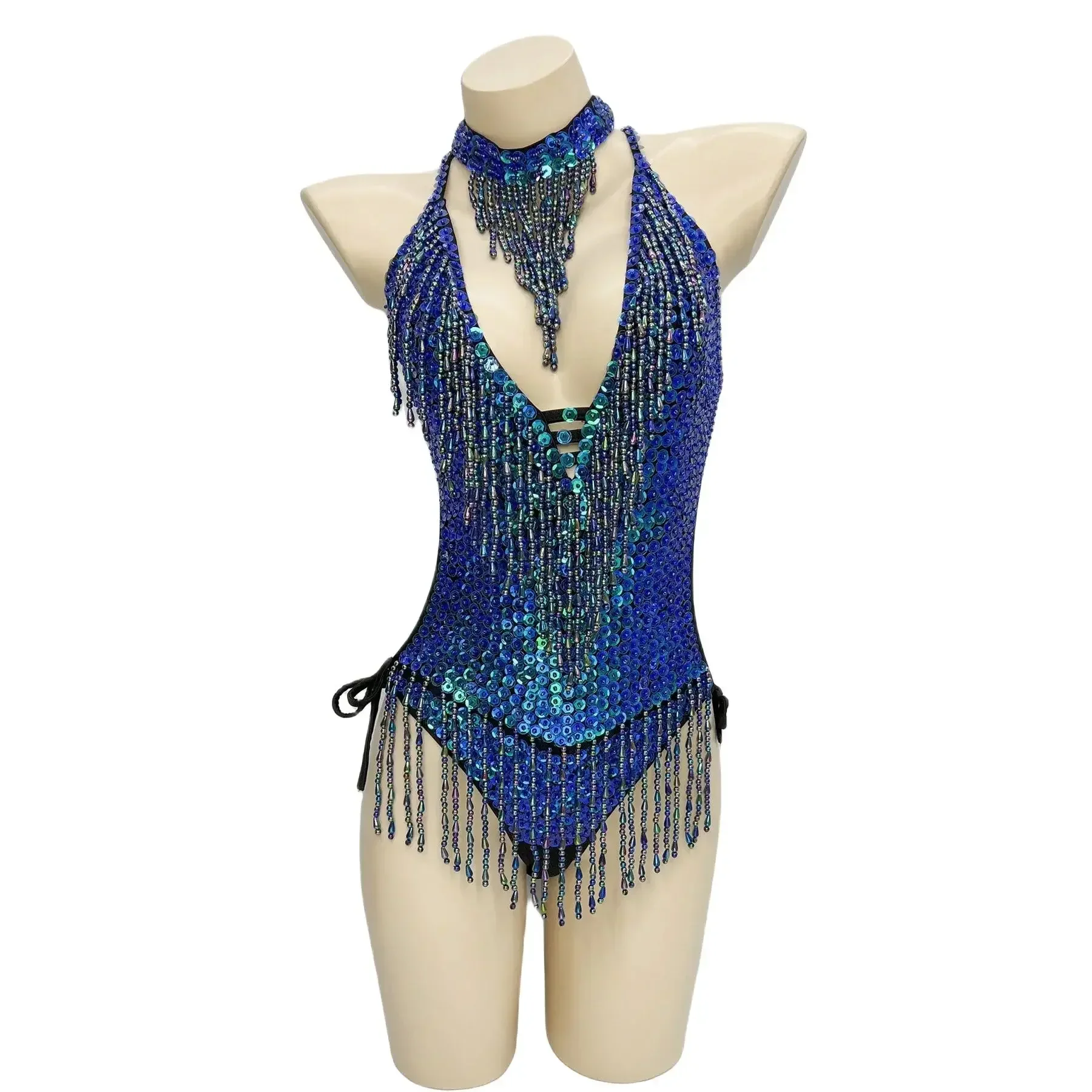 

Sexy Bodysuit Women Backless Sequin Stage Performance Outfit Carnival Samba Dance Clothes Beachwear One-Piece Rave Costume Gift