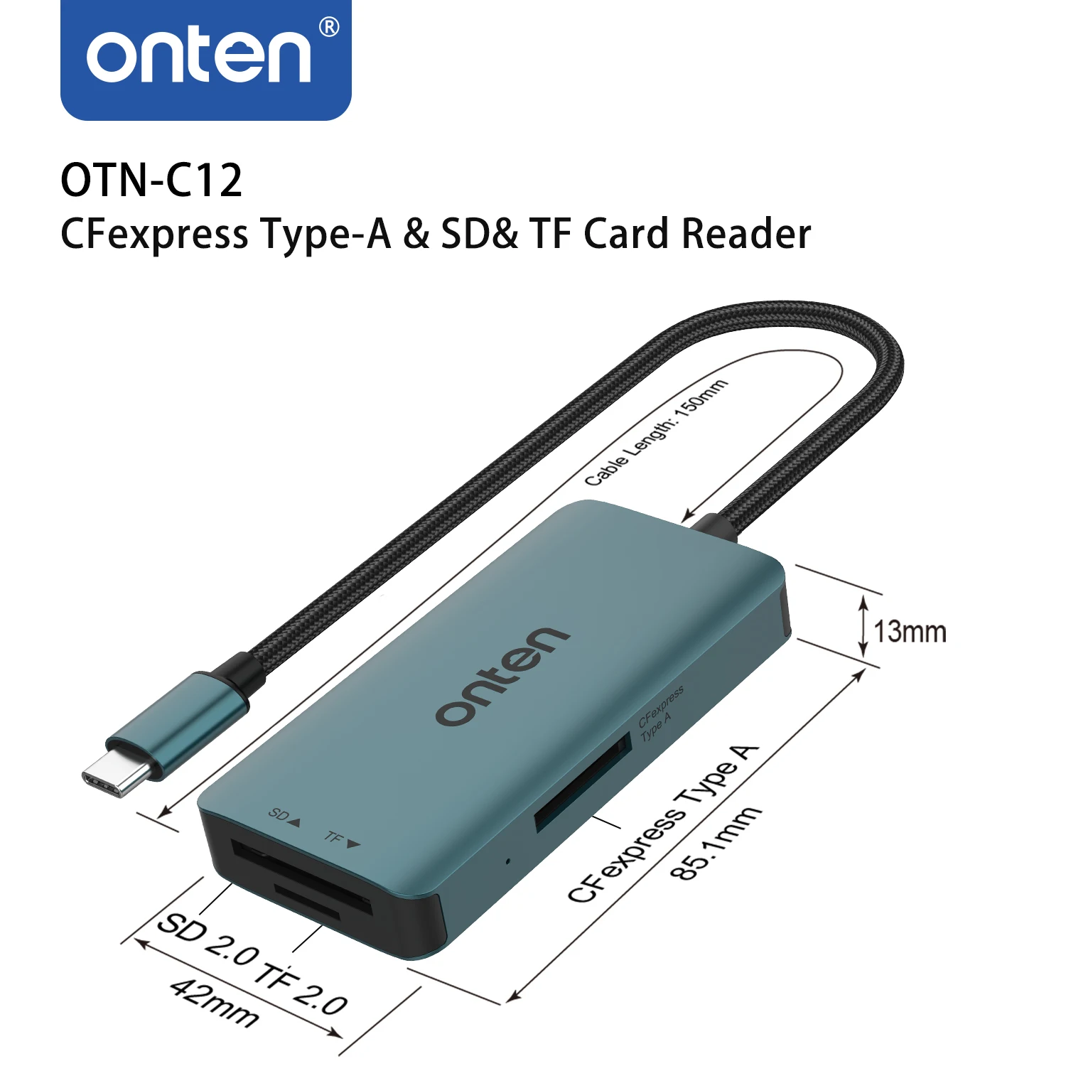 ONTEN 3-in-1 Type-C CFexpress Type A Card Reader High Speed SD TF UHS-I Card Reader Adapter Write For Photographer