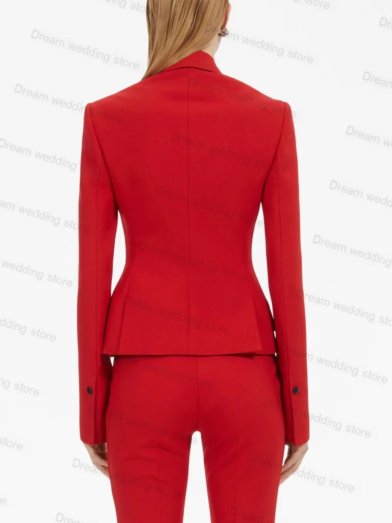 Red Cotton Women Suit Set Blazer+Pants Custom Made Wedding Tuxedos 2 Pieces Formal Office Lady Female High Quality Jacket Coat