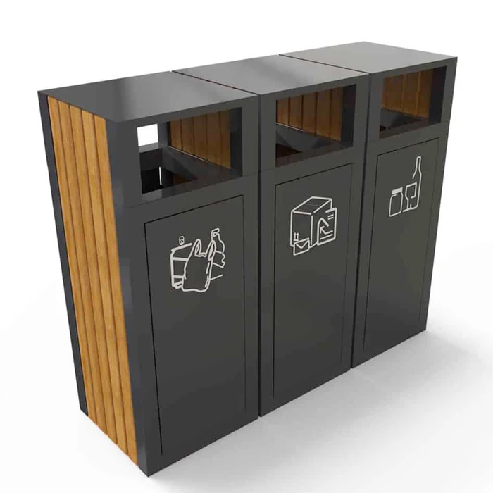 

120L park wooden 3-grid trash can recycling outdoor wooden trash can