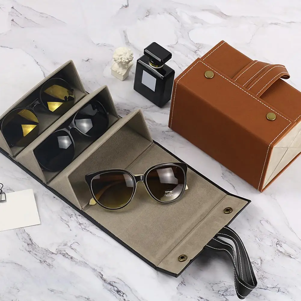 

Leather Sunglasses Organizer Box 3/4/6 Multi-slot Eyeglasses Storage Folding Portable Glasses Travel PU Leather Spectacle Case