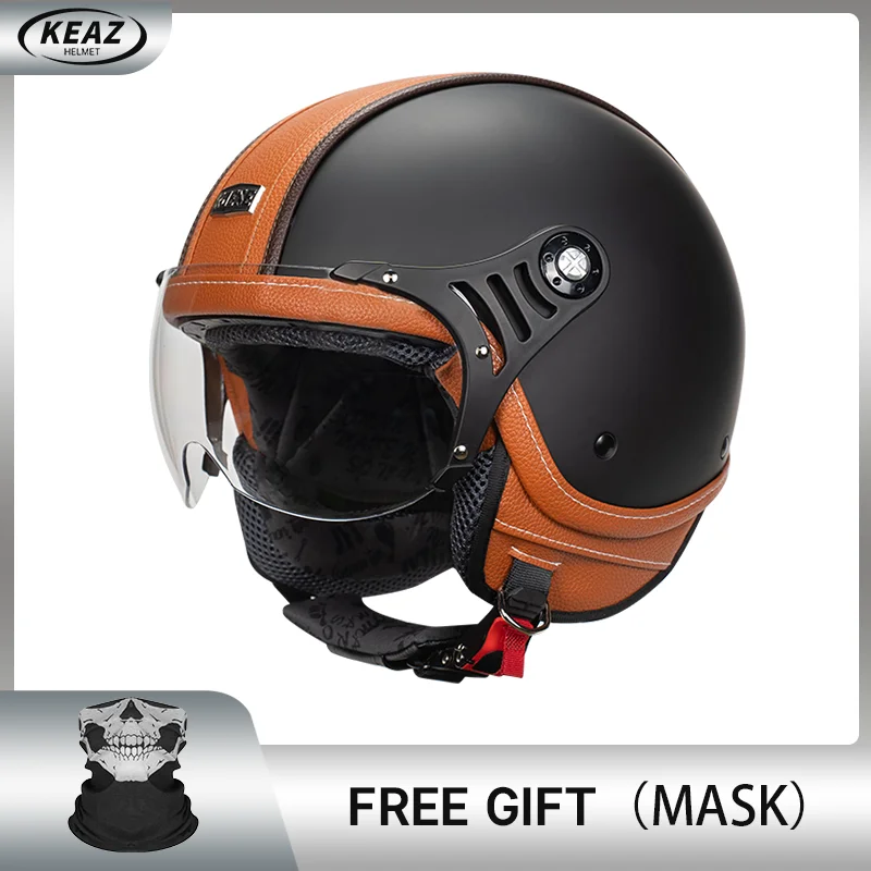 Capacete de motocicleta leve Vintage 3/4 Open Face para homens e mulheres, DOT Certified, meio capacete para motocicletas e adultos, capacete Jet