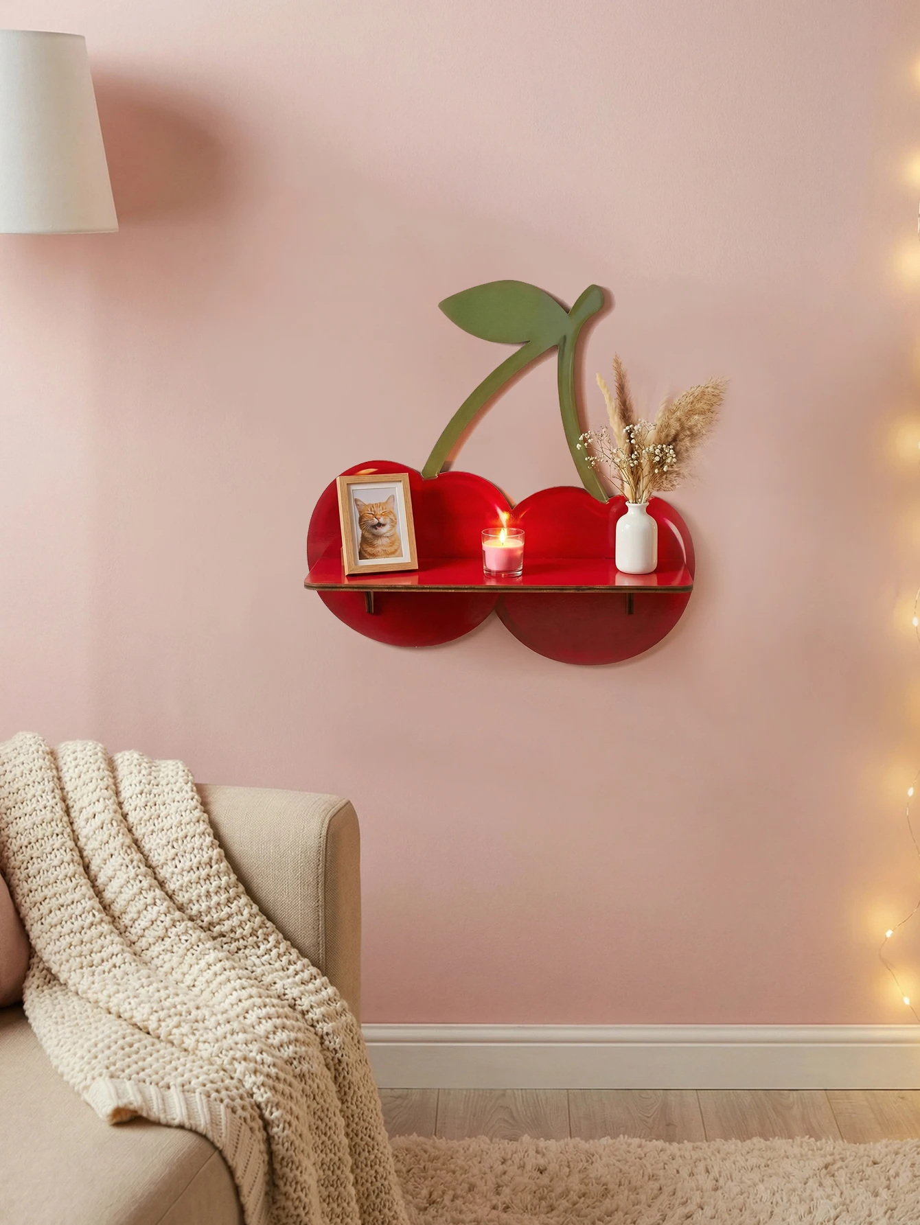 Niedliches Kirschförmiges Wandregal Holz-Aufbewahrungsorganizer Schwebende Regale Kreative Boho-Heimdekoration für Wohnzimmer Schlafzimmer & Kinderzimmer – Detail 9