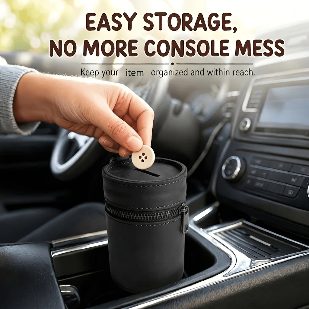 Handcrafted Car‑Themed Zipper Coin Pouch,Fits Car Cup Holder,Unique Stitched Storage for Small Items,Nice Gift
