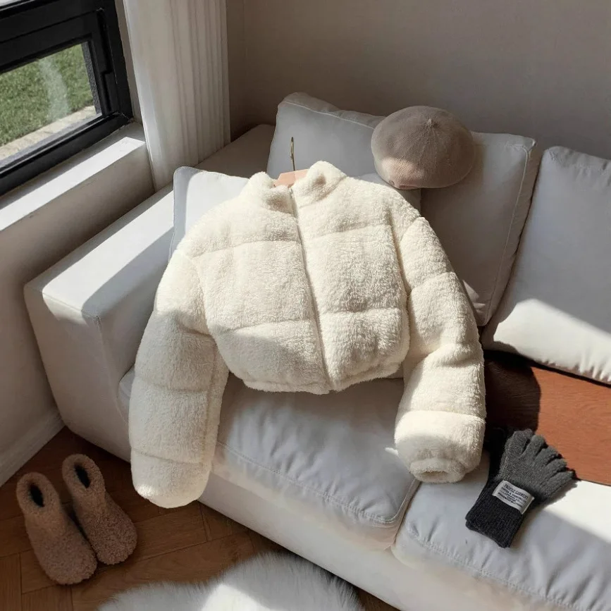 

Осень-зима 2022, новая женская городская повседневная короткая флисовая хлопковая куртка, пальто из овечьей шерсти