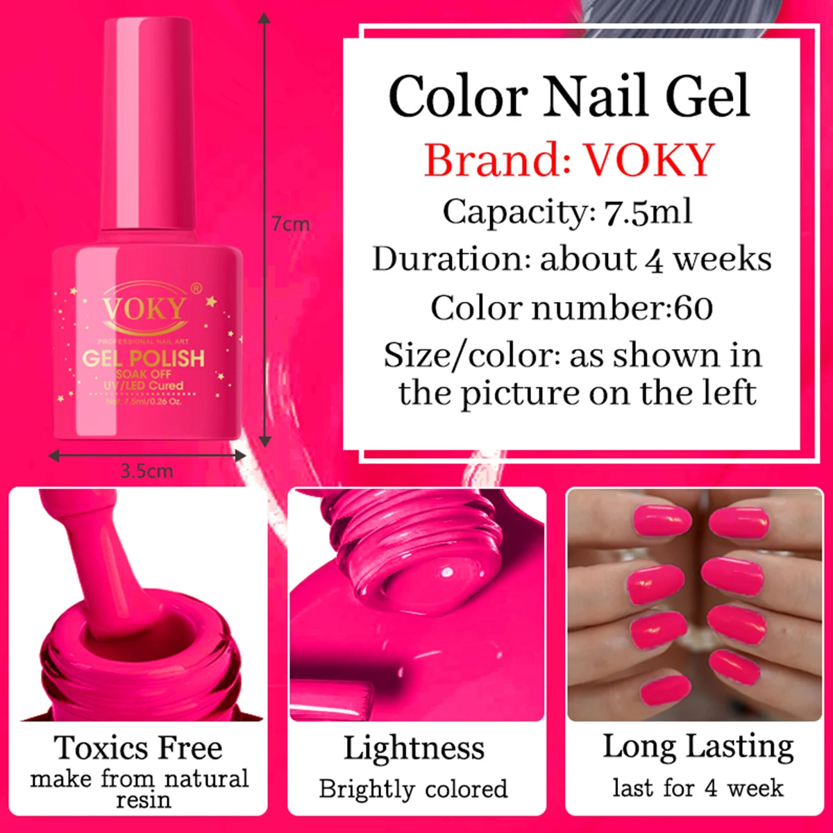 VOKY 7.5ml New Green/Rose gel nail polish Spring/Summer Semi-permanent nail Soak UV/ LED Nail Art Gift