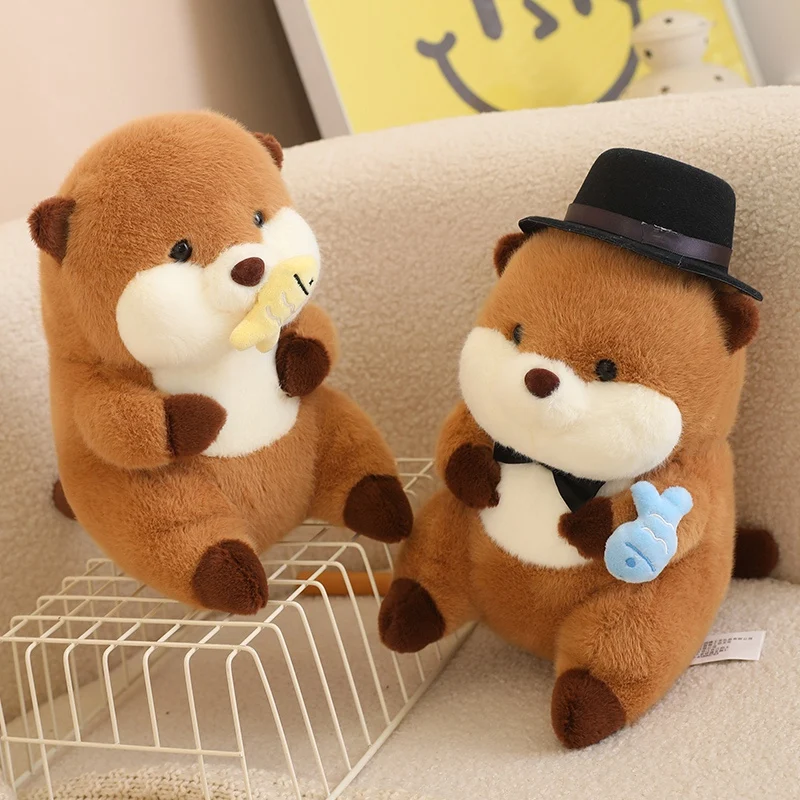 30cm Cartoon Otter With Hat Fish Plush Toys Cute Soft Lovely Stuffed Pillows Dolls For Birthday Festival Gift