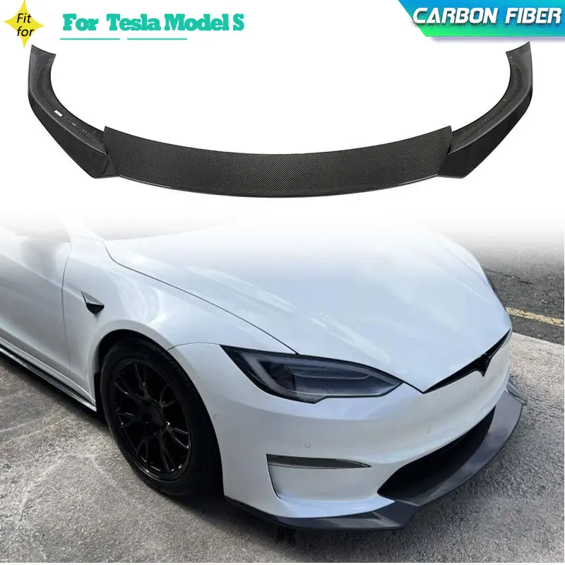 Carbon Fiber Car Front Bumper Lip Spoiler for Tesla Model S Plaid Sedan 4-Door 2021-2023 Front Lip Chin Apron Guard Body Kit