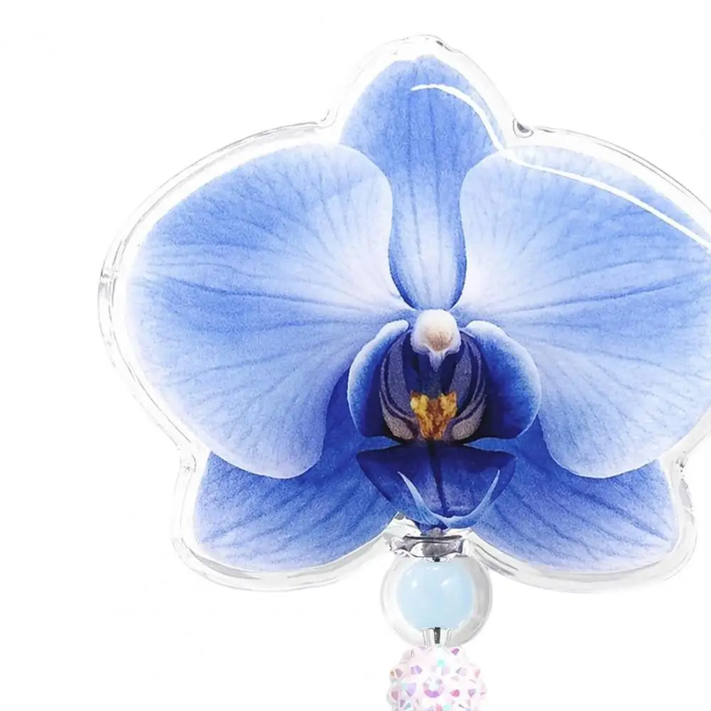 Quiet Rebound Retractable Badge Holder Badge Reel with 360 Degree Rotating Clip Cute Flower Badge Reels with Beaded for Office