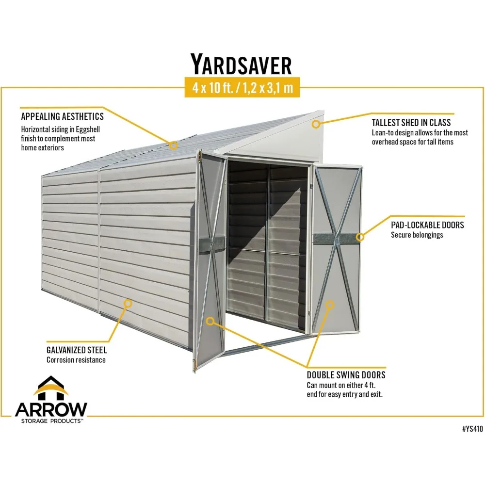 Compact Galvanized Steel Storage Shed with Pent Roof, 4' x 10' Storage Shed