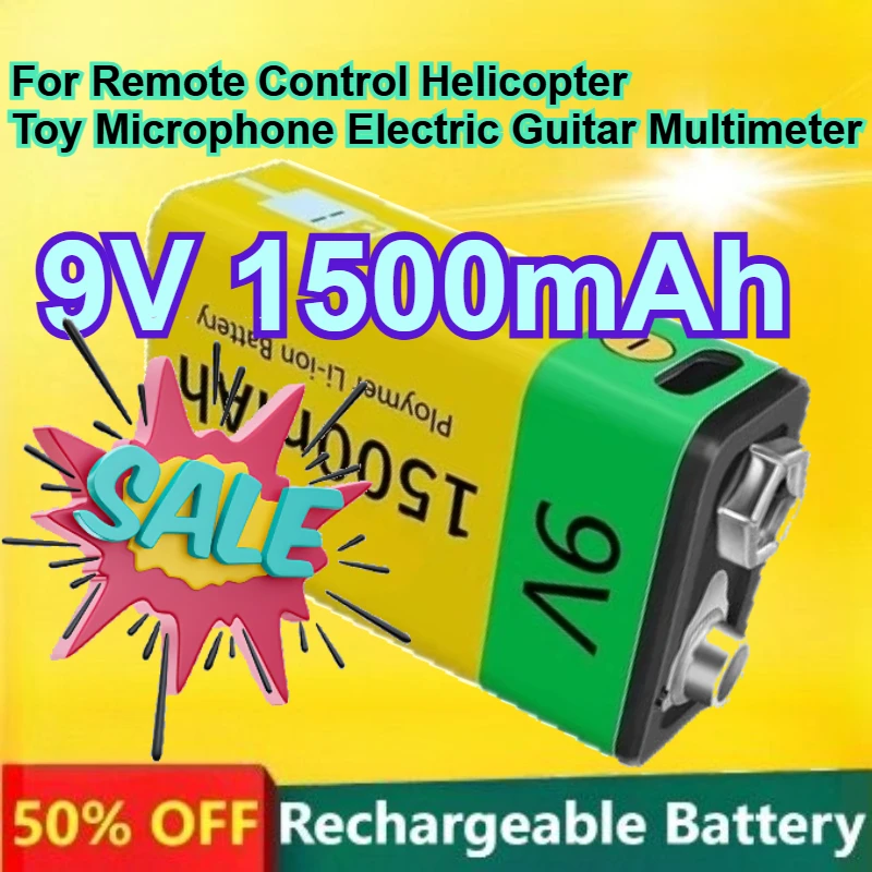 

Литиевая батарея 9В 1500мАч для радиоуправляемых вертолетов, игрушек, микрофонов, электрогитар, мультиметров, с быстрой зарядкой через USB