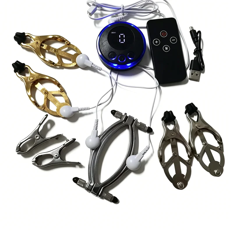 Metal Nipples Clips Clitoris Stimulation Massage Remote Control 8 Modes Electric Shock Labium Clamps Adult Sex Toys for Women