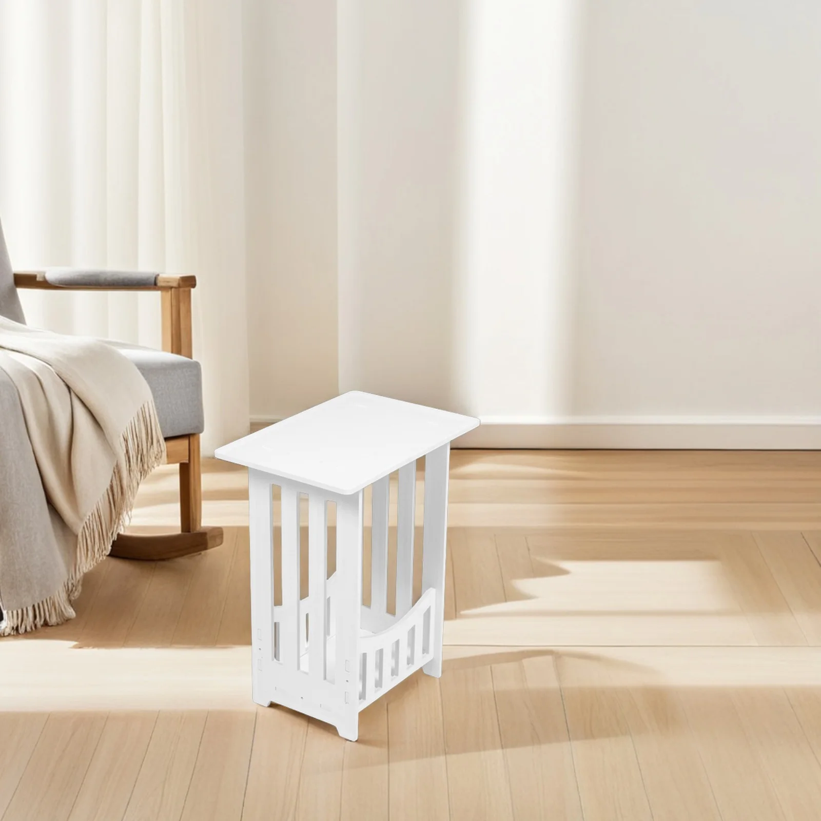 طاولة زينة صغيرة مع رف تخزين، تصميم بسيط لغرفة النوم، أثاث مساحة صغيرة، طاولة جانبية، منظم بجانب السرير