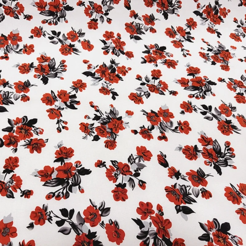 

Ткань из 100% тутового шелка 18 momme Crepe Silk белого цвета с маленьким красным цветочным принтом 135 см, ширина 53 дюйма по дворам XL311