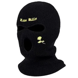 Winter Men Women Windproof Neck Warmer 3 Holes Love Kills rose Embroidery logo Knitted Full Face Cover Ski Mask Balaclava