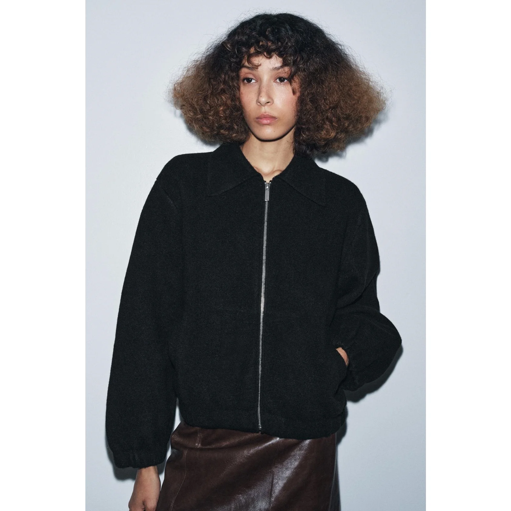 حصيرة Sle المرأة الطيار Jaet محبوك طويل Sve سستة معطف الخريف الشتاء وصول جديد تصميم بسيط ألياف البوليستر