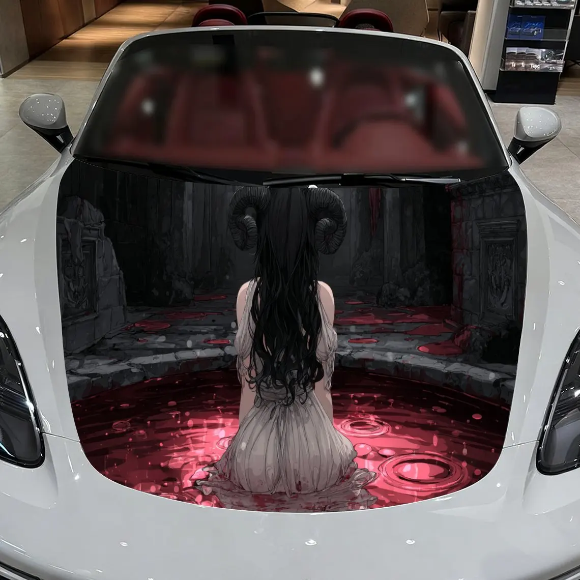 ملصقات غطاء السيارة بنمط فتاة ذات قرون داكن، مقاومة للماء ذاتية اللصق، مقاومة للخدش، سهلة اللصق، ملصقات متينة للسيارة من مادة PVC