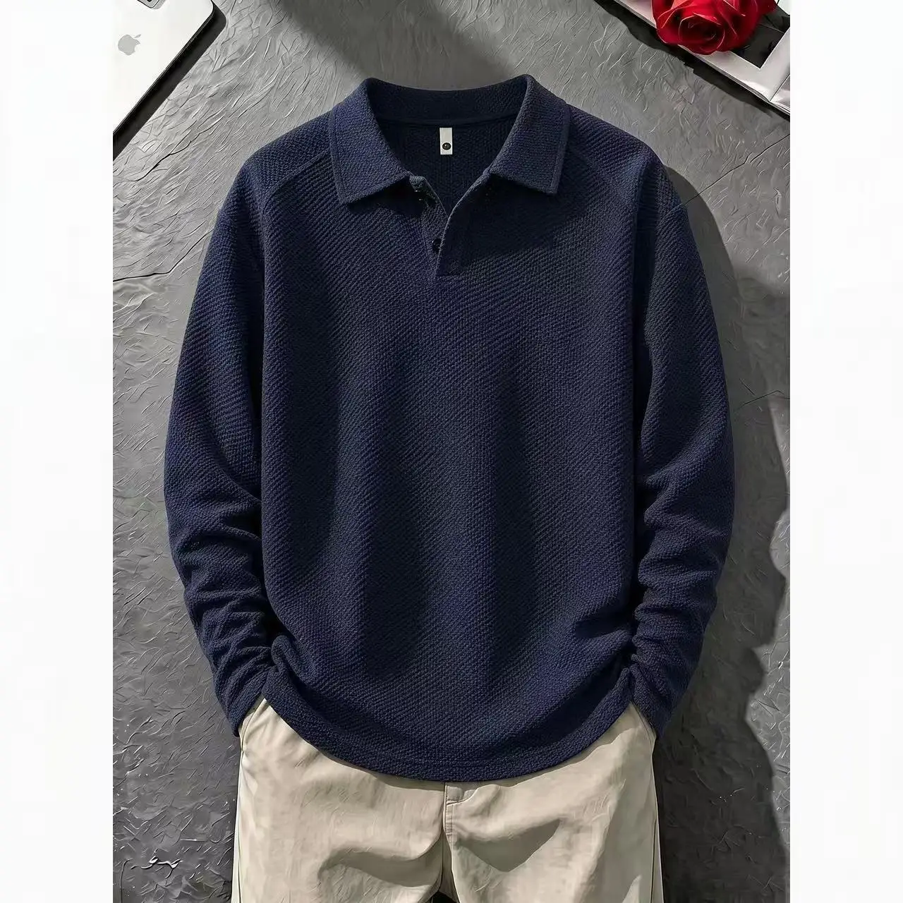 Black Dragon Scale Texture Long Sleeve  Shirt Men's Autumn Breathable Sea Gull Collar Base Shirt Youthful Vitality Style